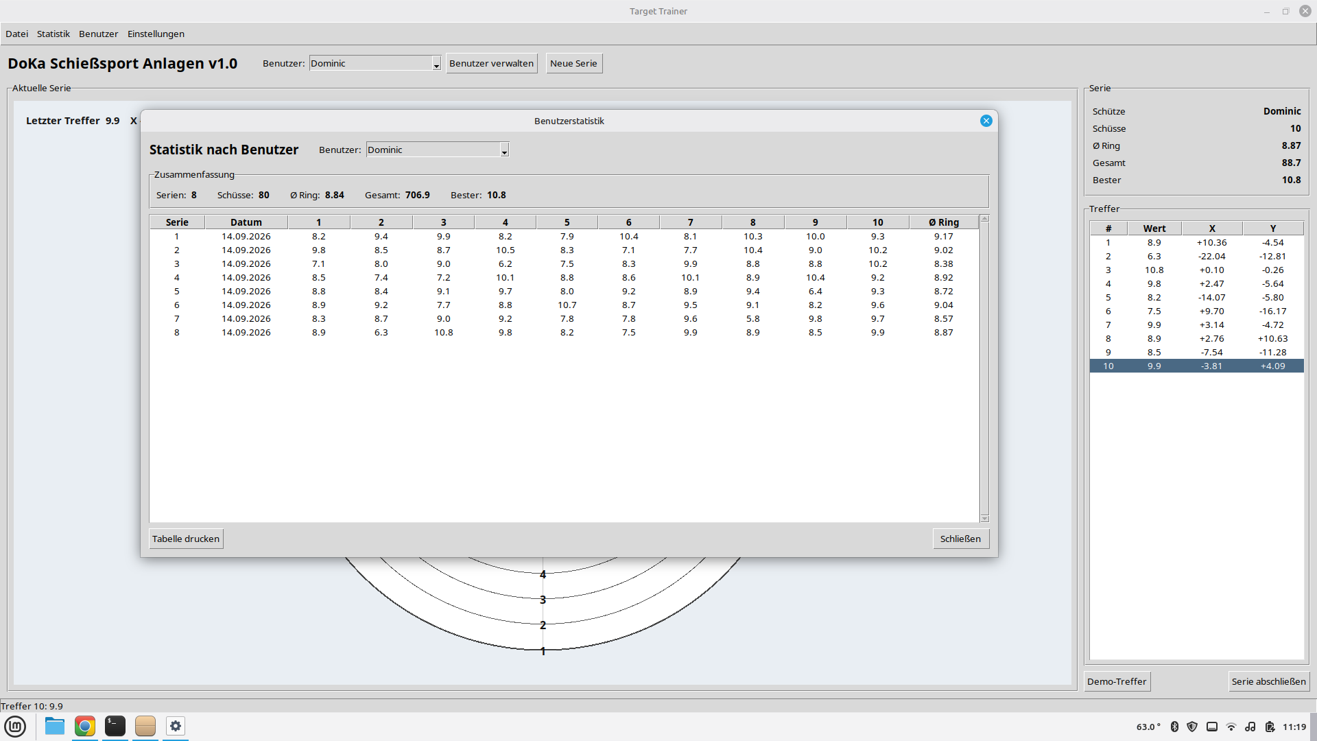 Screenshot der Statistik und Auswertung